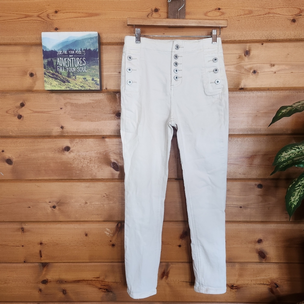 Chelsea Violet 💜 Jeans Toasted Ivory Holiday High Button Skinny Ankle 25 X27"‎